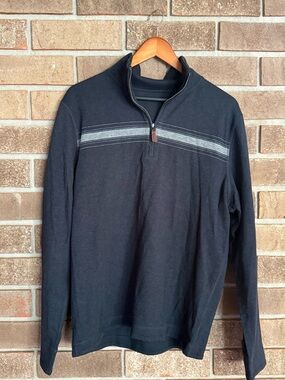 Banana Republic Black Quarter-Zip Sweater with Gray Chest Stripe